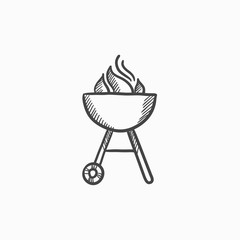 Sticker - Kettle barbecue grill sketch icon.