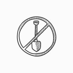 Sticker - Shovel forbidden sign sketch icon.