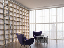 House Library In Skyscraper Apartment