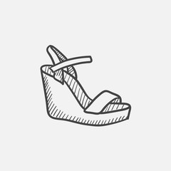 Sticker - Women platform sandal sketch icon.