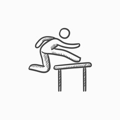 Sticker - Man running over barrier sketch icon.