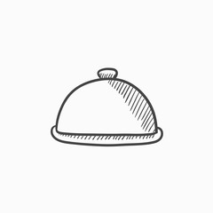 Sticker - Restaurant cloche sketch icon.