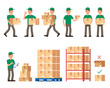Warehouse Inventory and delivery workers Modern flat style vector illustration isolated on white background