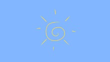 Yellow Spiral Sun Rotating Seamless Loop Animation On Blue Background.