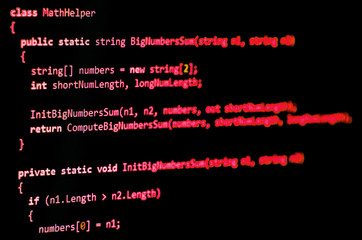 Wall Mural - programming code - red color, written in c# language syntax