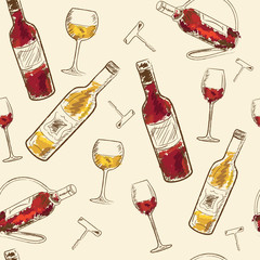 Seamless pattern Drink menu elements. Restaurant blackboard for drawing. wine list, drink menu board, glass of the white wine and red wine