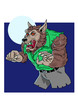 Werewolf with a green shirt and the moon in the background. Vector Illustration