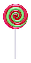Red And Green Spiral Candy. Strawberry Mint Lollipop.