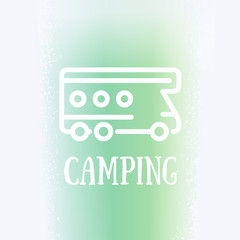 Sticker - camping van line icon, camper, camping vehicle, logo element, vector illustration