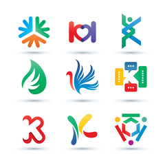 Wall Mural - Set of Abstract Letter K Logo - Vibrant and Colorful Icons Logos