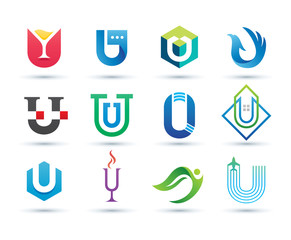 Wall Mural - Set of Abstract Letter U Logo - Vibrant and Colorful Icons Logos
