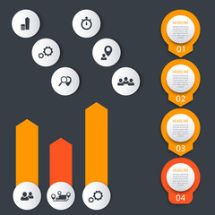 Vertical timeline, elements for infographics, icons, chart, 1, 2, 3, 4, step labels, vector illustration