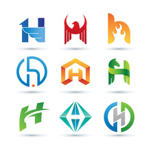 Set Of Abstract Letter H Logo - Vibrant And Colorful Icons Logos