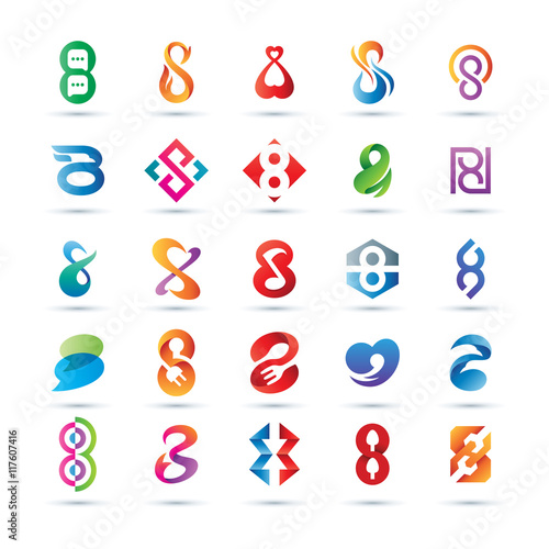 Set of Abstract Number 8 Logo Vibrant and Colorful Icons Logos Stock