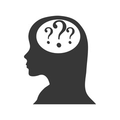 Poster - head woman question mark ask symbol problem icon. Isolated and flat illustration. Vector graphic