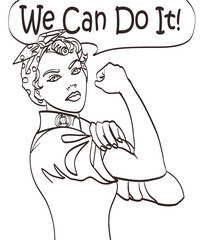 We Can Do It. Cool vector iconic woman's fist symbol of female power and industry. cartoon woman with can do attitude. Isolated lineart eps 10