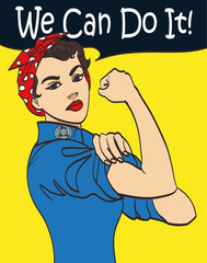 Wall Mural - We Can Do It. Cool vector iconic woman's fist symbol of female power and industry. cartoon woman with can do attitude. Isolated lineart eps 10