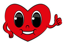Happy Heart, Finger Up, Character Red Heart, Vector, Eps, Logo, Icon, Illustration.