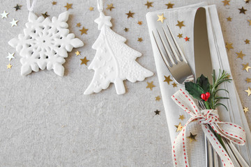 Wall Mural - New Year eve 2022, Christmas food lunch, dinner table place setting, festive background