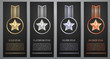 Set of  black banners, Gold , Platinum ,Silver and Bronze stars, Vector illustration.