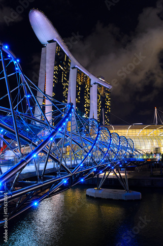 Fotografia, Obraz night view of Singapore downtown and marina bay