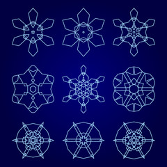 Wall Mural - Set of decorative snowflakes, collection of winter design templates, blue color