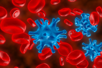 Wall Mural - The red blood cells. 3D render of blood defeat the virus. Red blood cells are fighting the bacteria. Protection of cages of an organism.