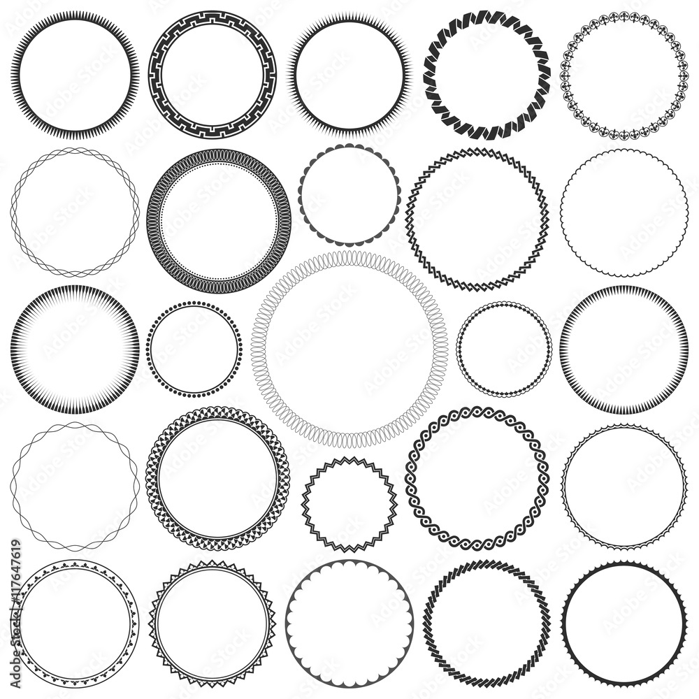 Collection of Round Decorative Border Frames with Clear Background. Ideal for vintage label designs. - obrazy, fototapety, plakaty 