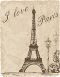 Fototapeta Boho - Vintage background with Eiffel Tower