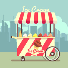 Sticker - Vector gelato ice cream cart