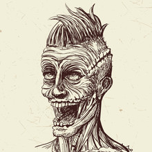 Vector Illustration Of A Hand Drawn Scary Zombie Character