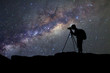 silhouette  of man photography take a photo of Milky Way galaxy