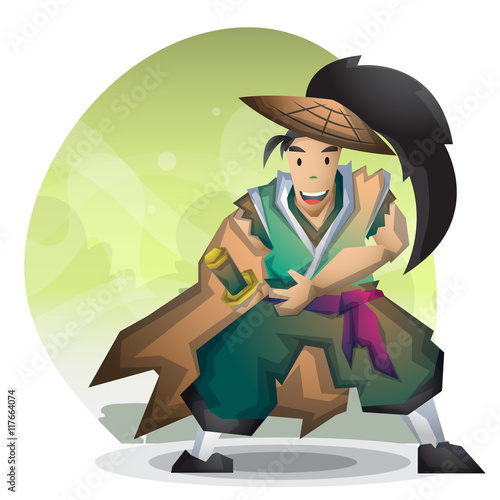 Fotomural Cartoon vector samurai with separated layers for game and animation, game design
