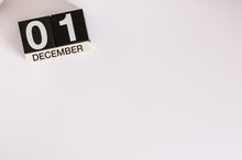 December 1st. Day 1 Of Month, Calendar On White Background. Winter Time. Empty Space For Text
