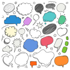 Poster - Different sketch style speech clouds collection. Vector doodles