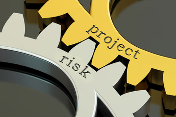 Project Risk concept on the gearwheels. 3D rendering