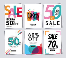Wall Mural - set of sale banner poster tag template for shopping