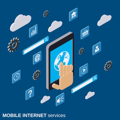 Wall Mural - Mobile internet services flat isometric vector illustration