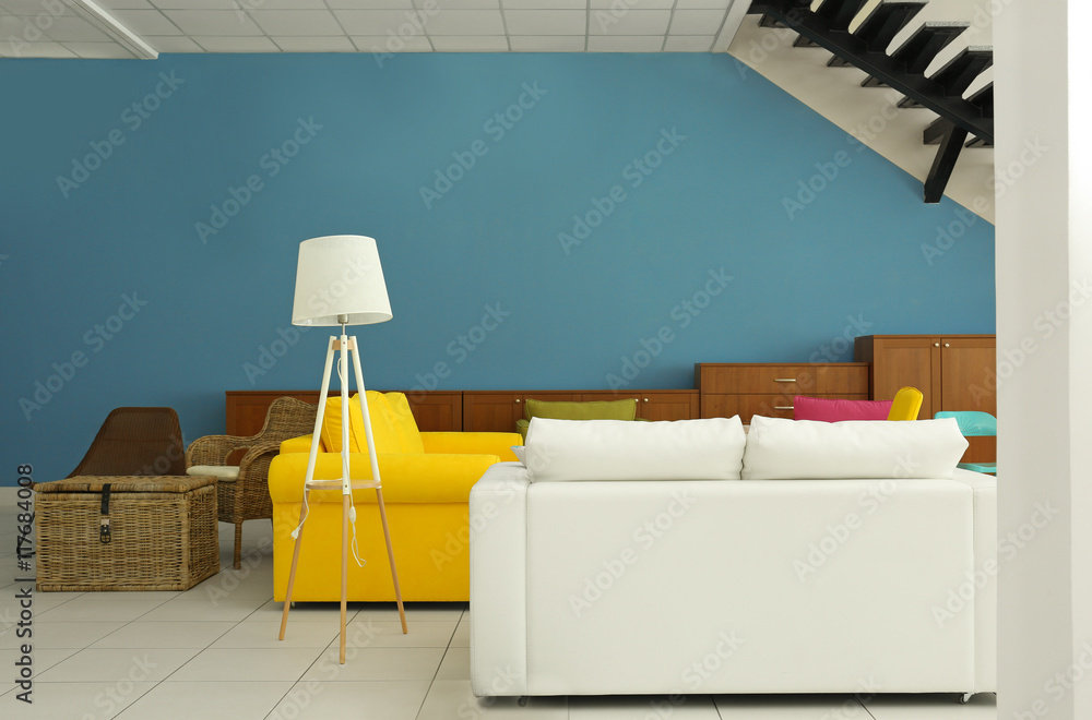 Stylish colorful furniture in interior
