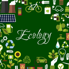 Sticker - Eco background with recycling, save energy icons