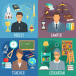 Teacher, lawyer, librarian and priest symbols