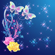 Transparent butterflies with floral ornament and firework