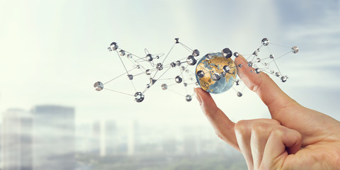 Poster - Media worldwide technology concept . Mixed media