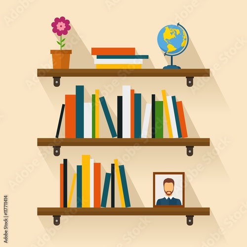 Shelves With Colorful Books In Flat Style Bookshelf Reading Books