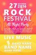Cartoon Rock festival design template with crowd on back and place for text.