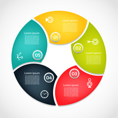 Wall Mural - Vector circle infographic. Template for cycle diagram, graph, presentation and round chart. Business concept with 5  options, parts, steps or processes. Abstract background