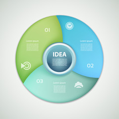 Wall Mural - Vector infographic circle. Template for graph, cycling diagram, round chart, workflow layout, number options, web design. 3 steps, parts, options, stages business concept
