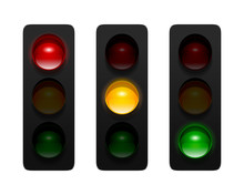 Vector Traffic Signals With Three Aspects Isolated On White Background. Traffic Lights Icon Set For Your Design.
