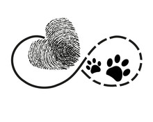 Eternity With Finger Print Heart And Dog Paw Prints Symbol Tattoo Vector Illustration