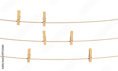 Fotomural Set of clothespin on the rope. 3d illustration